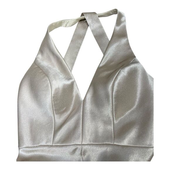 Jenny Yoo Satin Halter Bridesmaid Event Evening Dress Gown Sz 0 Champagne - Picture 9 of 11